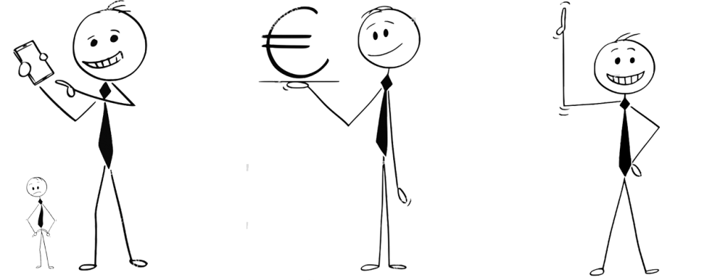 Strichmännchen - Kein Geld - Gegenstand beleihen - Problem gelöst